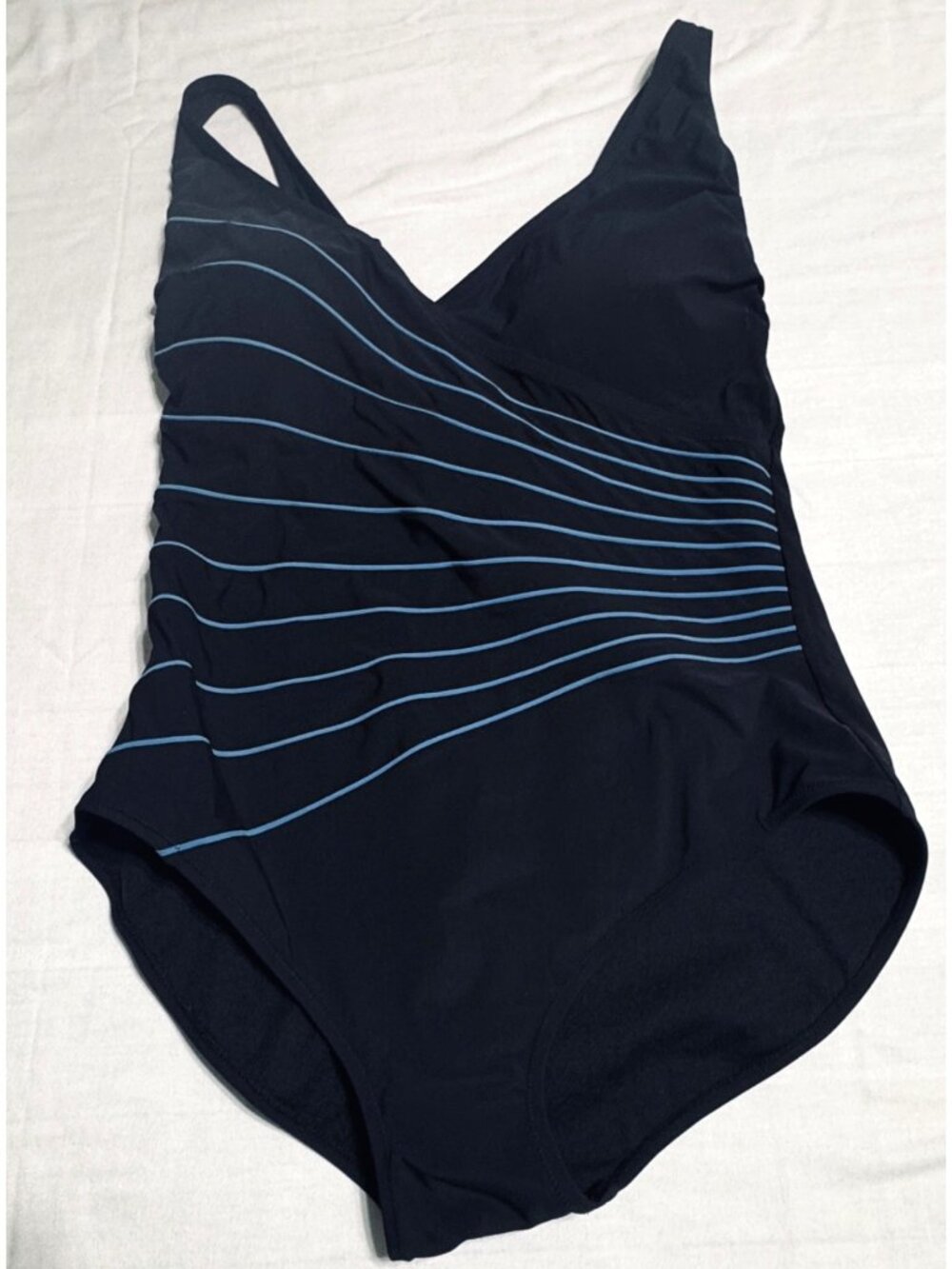 GOTTEX Black Ray of Light 1 Piece Surplice Style Swimsuit Sz 16 Slimming $168